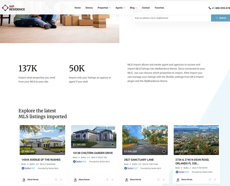 IDX search results grid on a WordPress site with 'Listing courtesy of ABC Realty' attribution visible on each listing card, not just the detail page