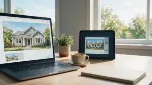 Self-hosted IDX property listings on a laptop beside an embedded IDX window on a tablet