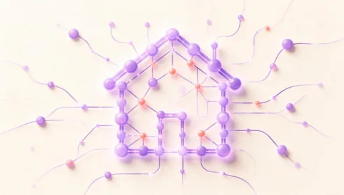 Network of connected nodes forming a house outline, illustrating Bright MLS becoming an AI-native MLS