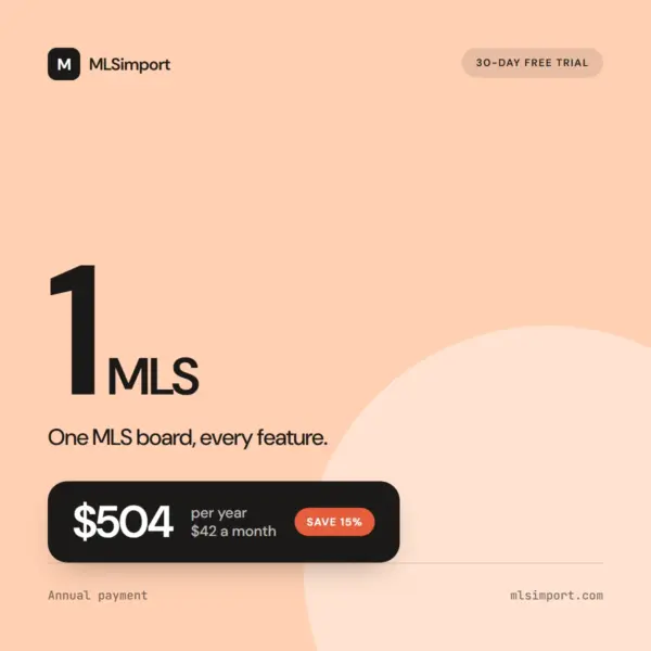 MLSimport 1 MLS plan, 504 dollars per year with a 30-day free trial