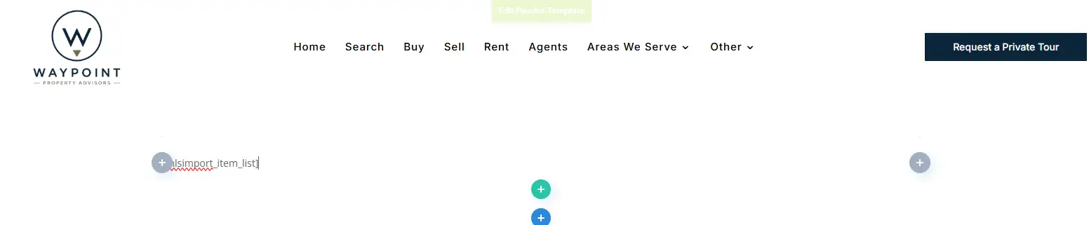 The mlsimport_item_list shortcode typed into a Divi Text module