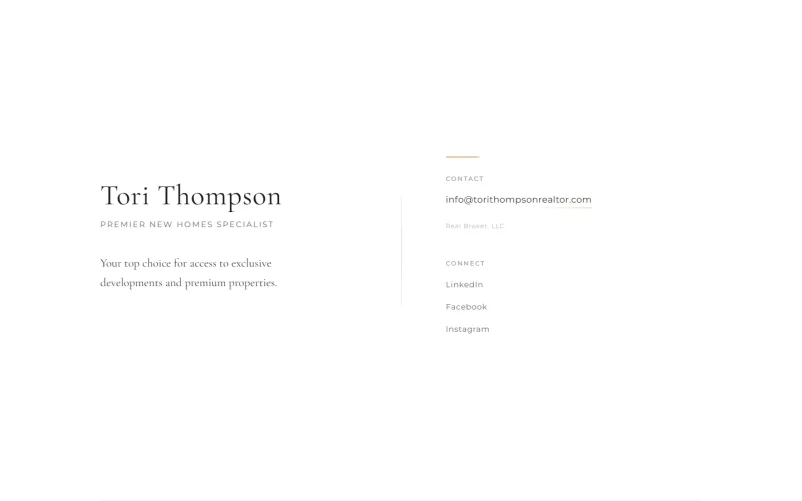 Tori Thompson real estate website homepage
