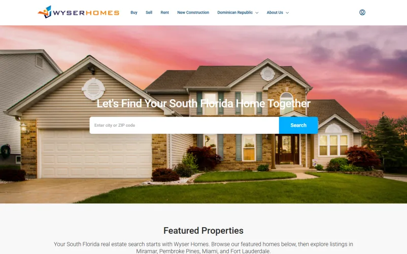 Wyser Homes website homepage
